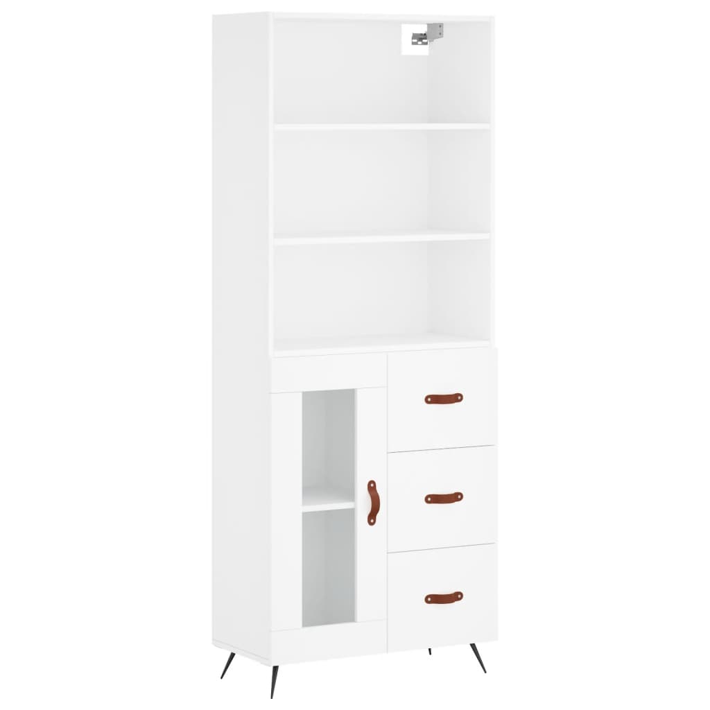 Highboard hvit 69,5x34x180 cm konstruert tre