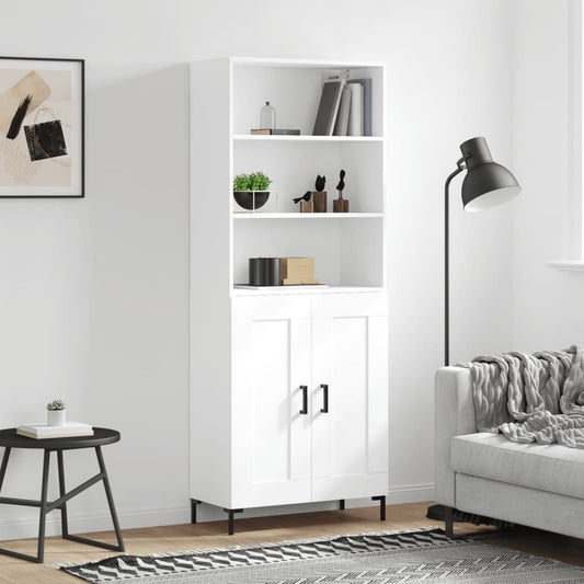 Highboard hvit 69,5x34x180 cm konstruert tre
