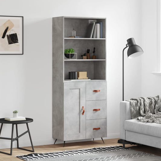 Highboard betonggrå 69,5x34x180 cm konstruert tre