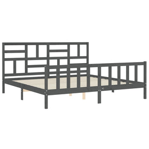 Sengeramme med hodegavl grå 200x200 cm heltre