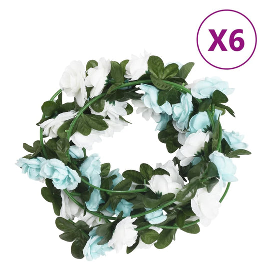 Blomsterkranser for jul 6 stk blå og hvit 240 cm