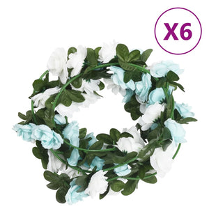 Blomsterkranser for jul 6 stk blå og hvit 240 cm