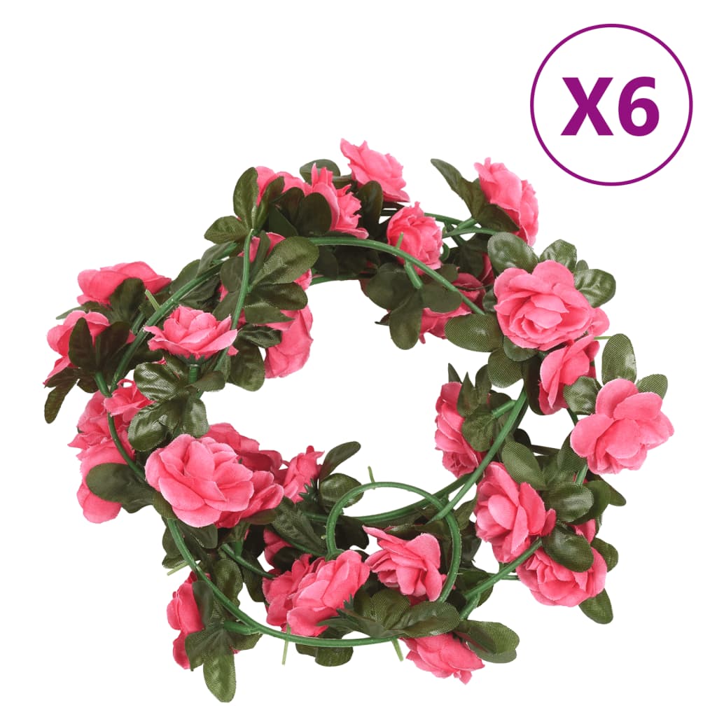 Kunstige blomsterkranser 6 stk rødrosa 240 cm