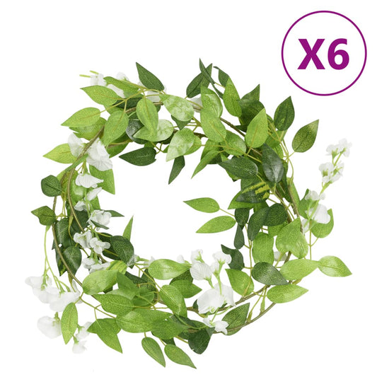 Blomsterkranser for jul 6 stk hvit 200 cm