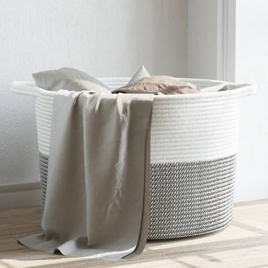 Skittentøyskurv grå og hvit Ø55x36 cm bomull