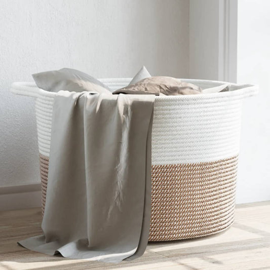 Skittentøyskurv brun og hvit Ø55x36 cm bomull