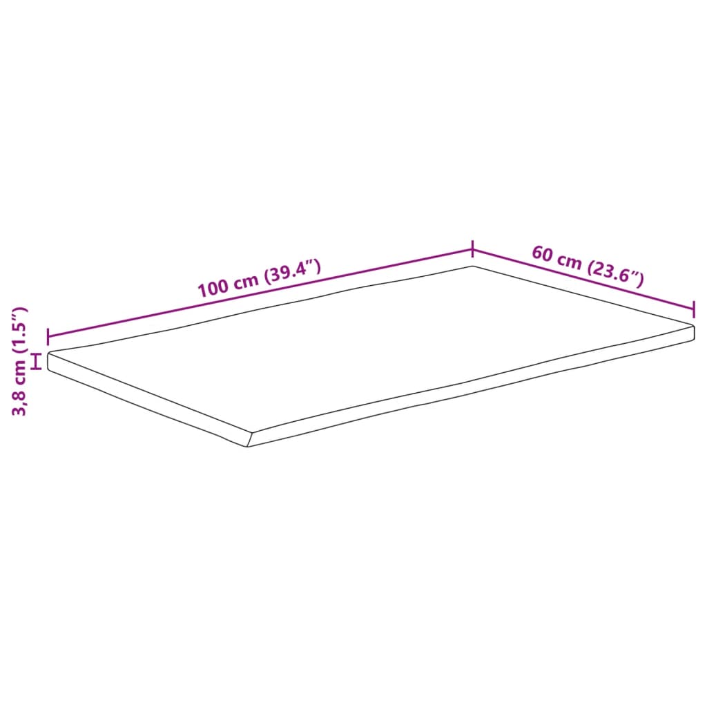 Table top 100x60x3.8 cm natural edge solid mango wood