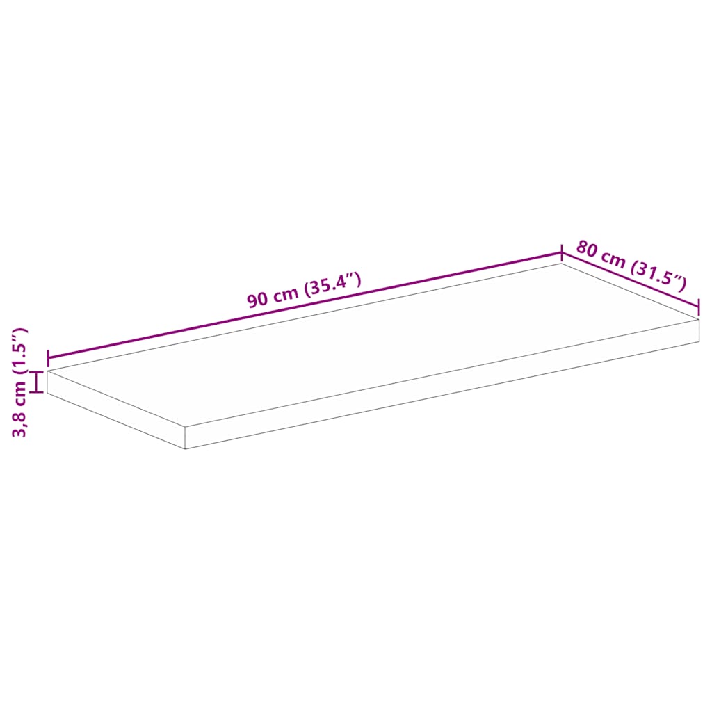 Bordplate 90x80x3,8 cm rektangulær gjenvunnet heltre