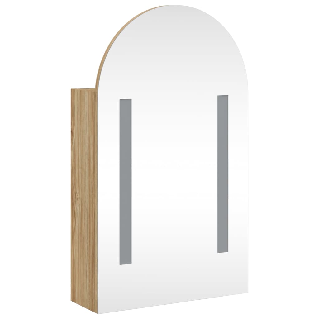 Baderomsspeilskap med LED-lys buet eik 42x13x70 cm