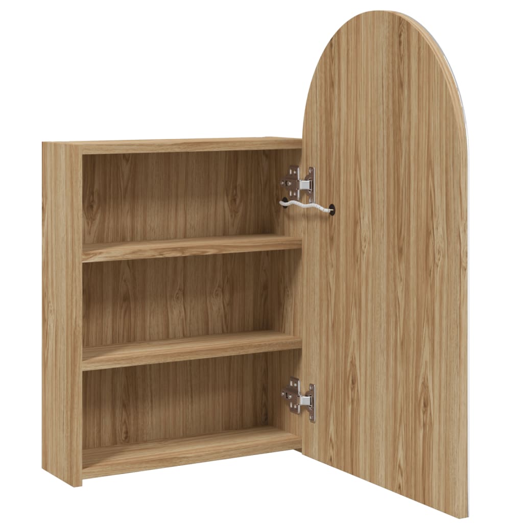 Baderomsspeilskap med LED-lys buet eik 42x13x70 cm
