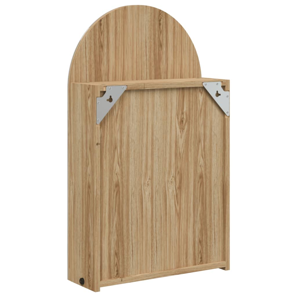 Baderomsspeilskap med LED-lys buet eik 42x13x70 cm