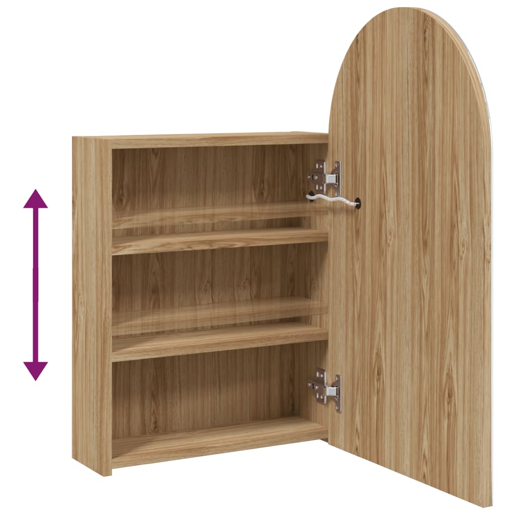 Baderomsspeilskap med LED-lys buet eik 42x13x70 cm