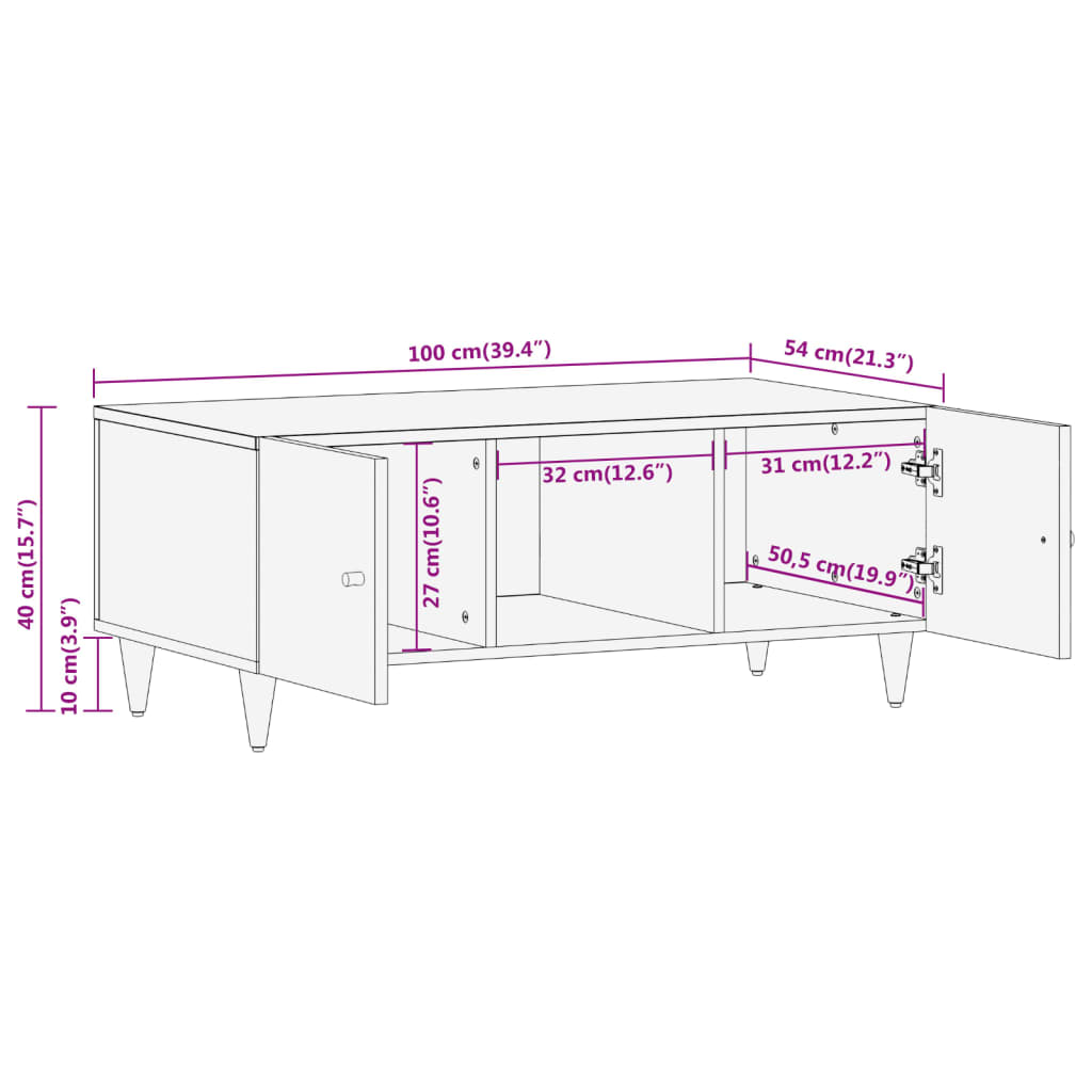 Coffee table 100x54x40 cm solid mango wood