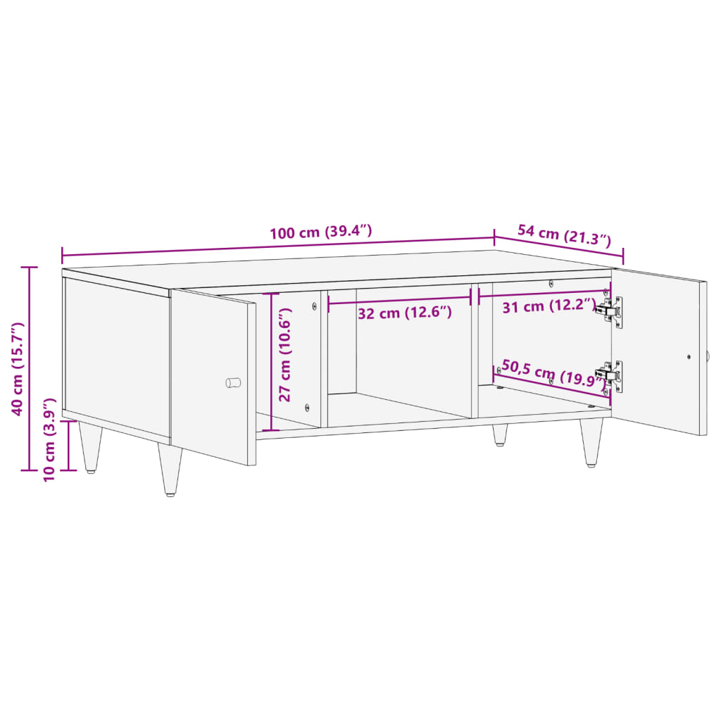Coffee table 100x54x40 cm solid mango wood