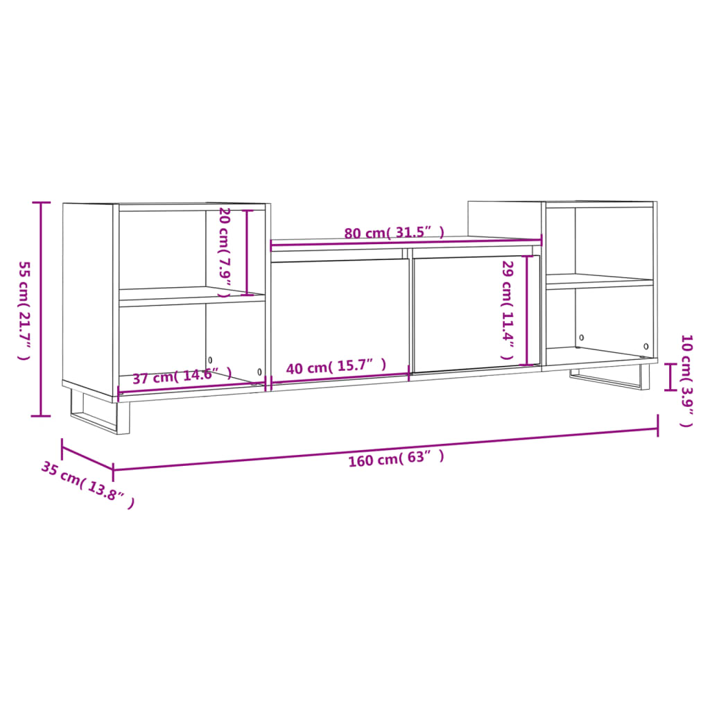 TV-benk svart 160x35x55 cm konstruert tre