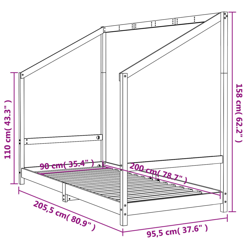 Barnesengeramme 90x200 cm heltre furu