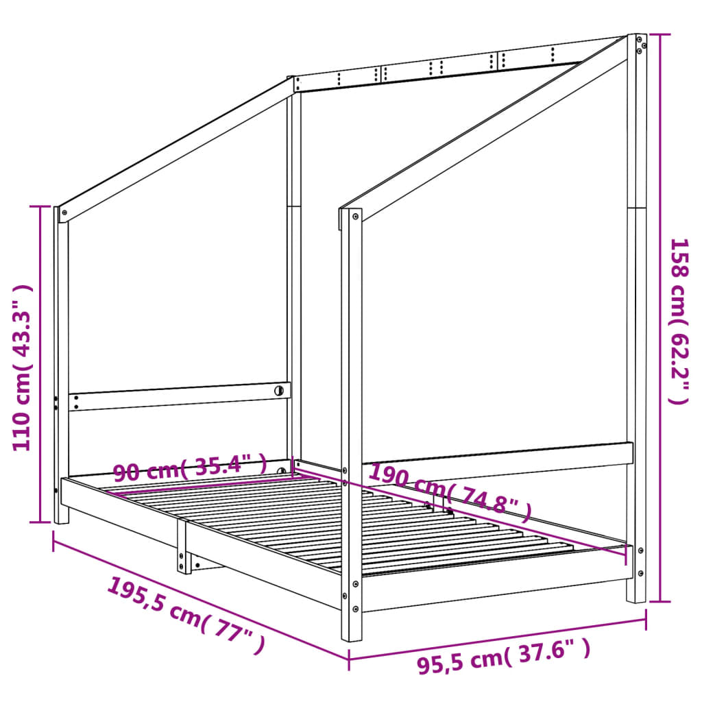 Barnesengeramme 90x190 cm heltre furu