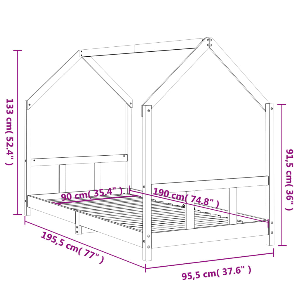 Barnesengeramme 90x190 cm heltre furu