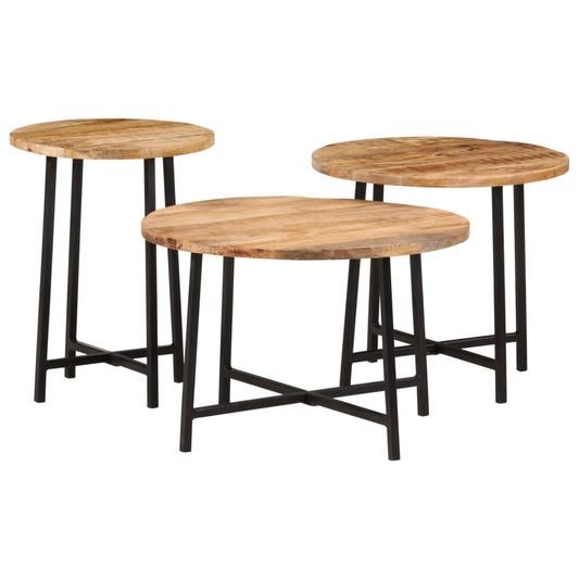 Stablebare salongbord 3 stk heltre mango og jern