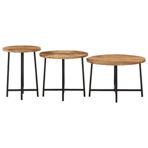 Stablebare salongbord 3 stk heltre mango og jern