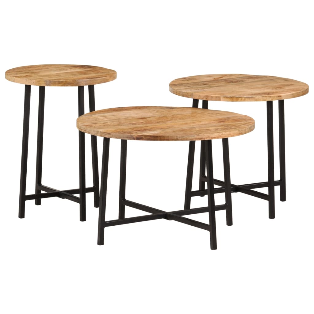 Stablebare salongbord 3 stk heltre mango og jern
