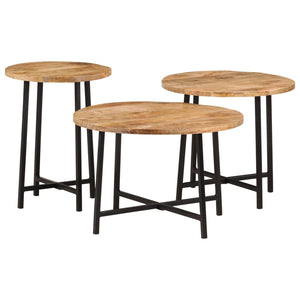 Stablebare salongbord 3 stk heltre mango og jern