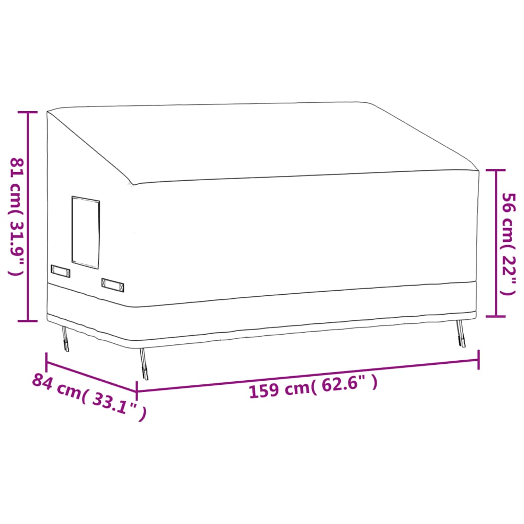 3-seater bench cover black 159x84x56/81 cm 600D oxford