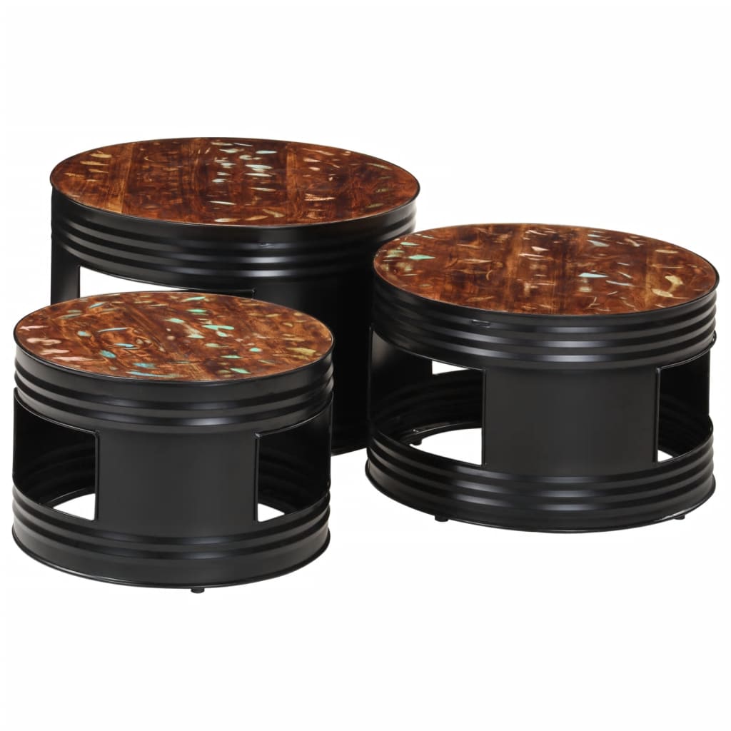 Bar table drum shaped 3 pieces reclaimed solid wood