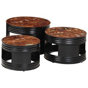 Bar table drum shaped 3 pieces reclaimed solid wood