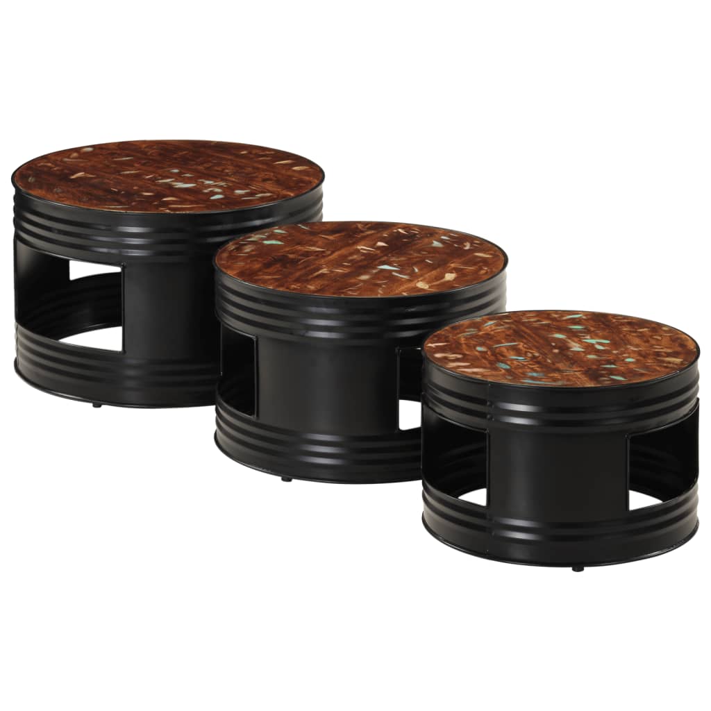 Bar table drum shaped 3 pieces reclaimed solid wood