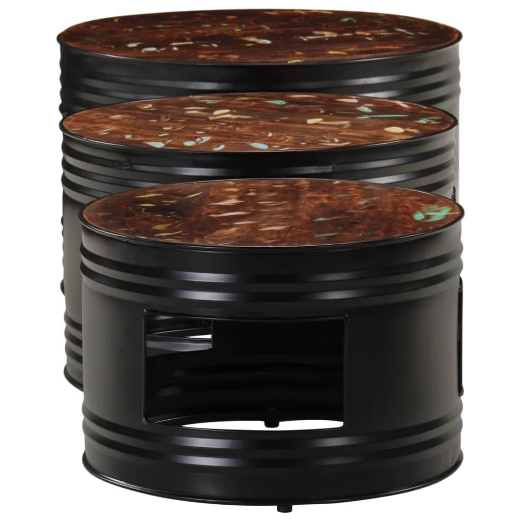 Bar table drum shaped 3 pieces reclaimed solid wood