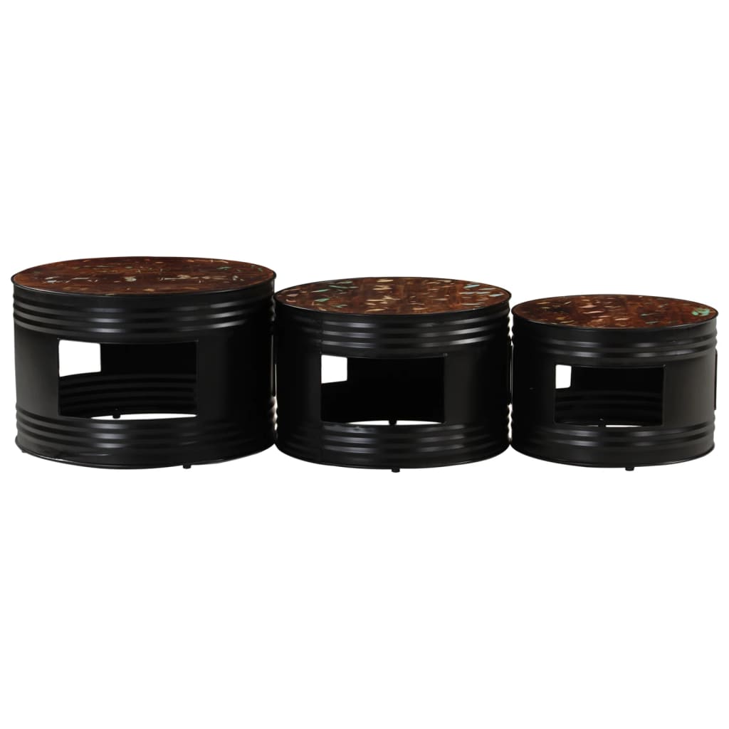 Bar table drum shaped 3 pieces reclaimed solid wood