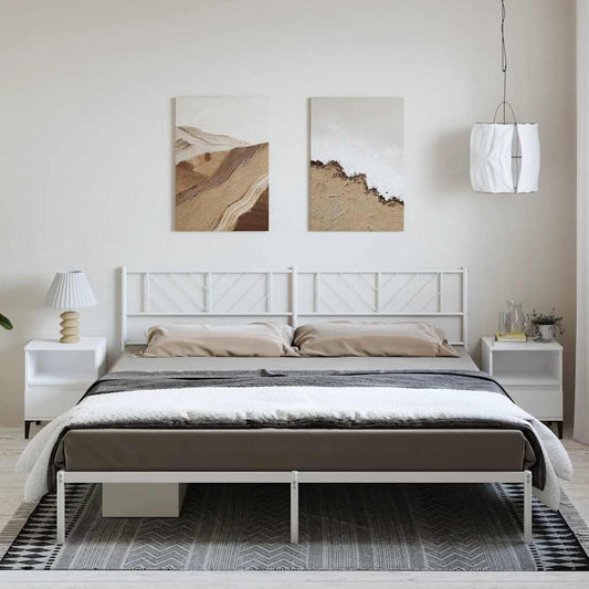 Sengeramme i metall med hodegavl hvit 183x213 cm