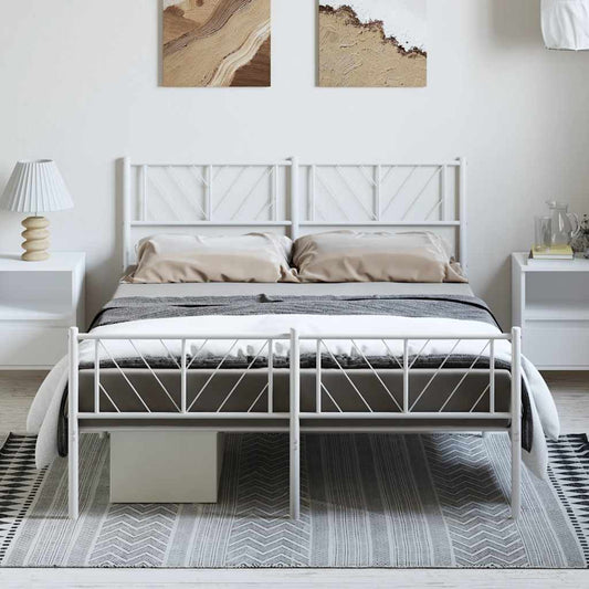 Sengeramme i metall med hode- og fotgavl hvit 150x200 cm