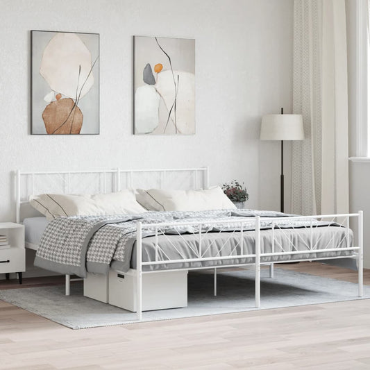 Sengeramme i metall med hode- og fotgavl hvit 183x213 cm