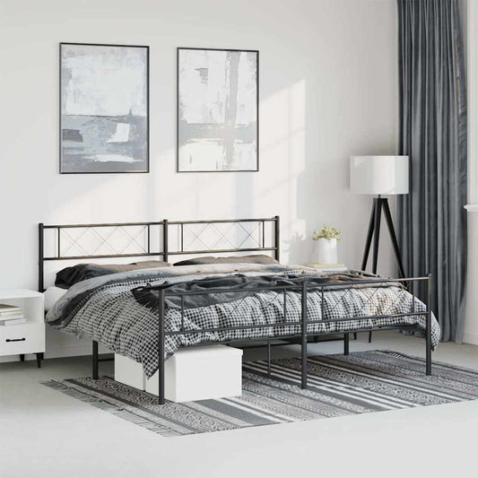 Sengeramme i metall med hode- og fotgavl svart 183x213 cm