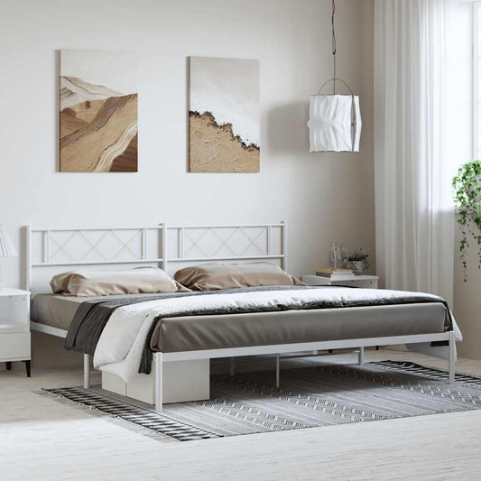 Sengeramme i metall med hodegavl hvit 193x203 cm