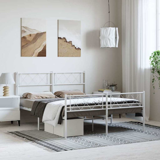 Sengeramme i metall med hode- og fotgavl hvit 135x190 cm