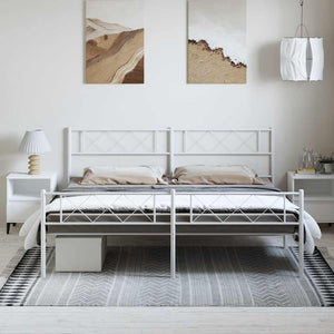 Sengeramme i metall med hode- og fotgavl hvit 193x203 cm