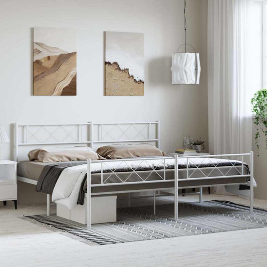 Sengeramme i metall med hode- og fotgavl hvit 193x203 cm