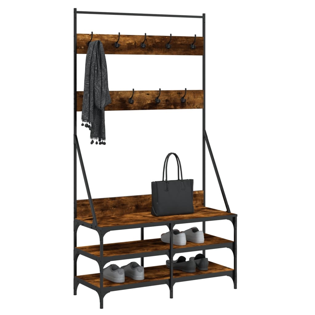 Klesstativ med skooppbevaring røkt eik 100x40x184 cm