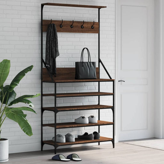 Klesstativ med skooppbevaring brun eik 90x34x184 cm