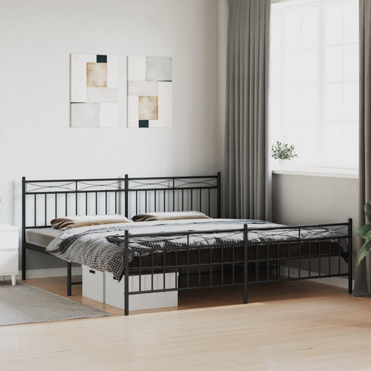 Sengeramme i metall med hode- og fotgavl svart 200x200 cm