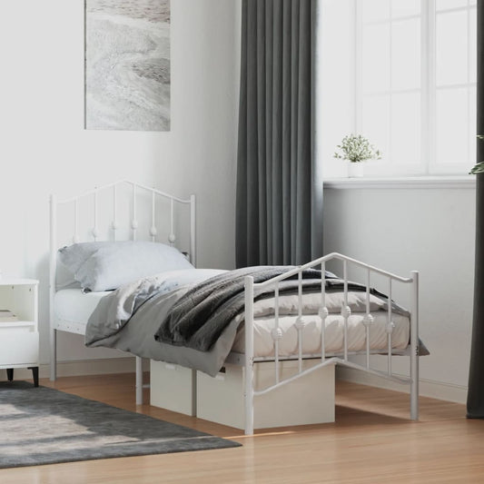 Sengeramme i metall med hode- og fotgavl hvit 75x190 cm