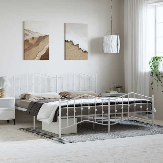 Sengeramme i metall med hode- og fotgavl hvit 183x213 cm