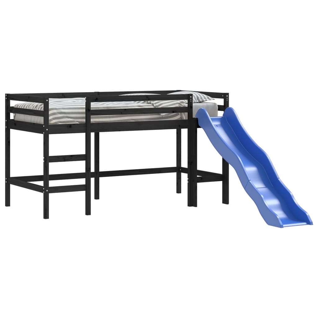 Køyeseng for barn med sklie svart 80x200 cm heltre furu