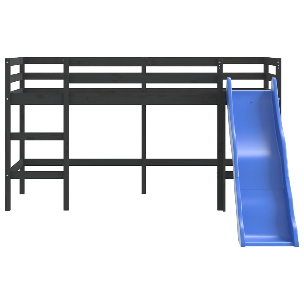 Køyeseng for barn med sklie svart 80x200 cm heltre furu