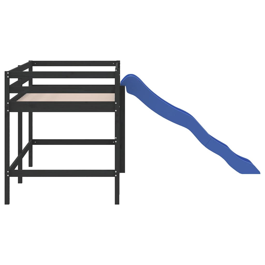 Køyeseng for barn med sklie svart 80x200 cm heltre furu
