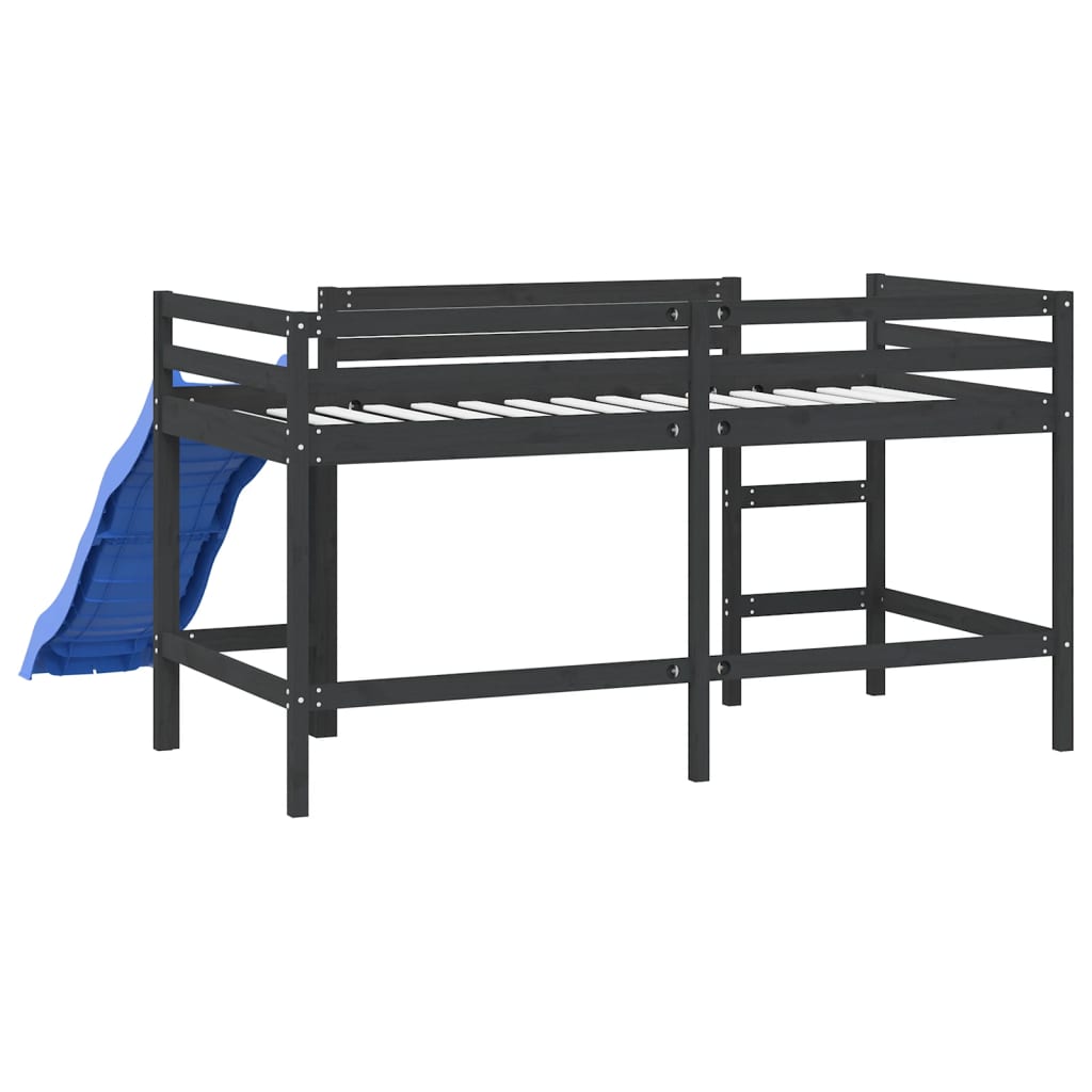 Køyeseng for barn med sklie svart 80x200 cm heltre furu