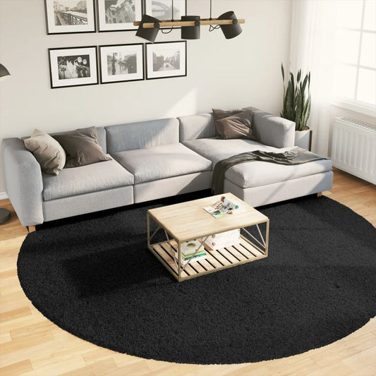 Tykt teppe PAMPLONA høy luv moderne svart Ø 280 cm
